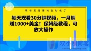 每天观看30分钟视频，一月躺赚1000+美金！保姆级教程，可放大操作