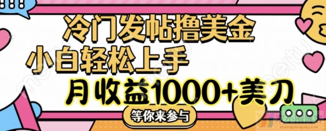 冷门发帖撸美金项目，月收益1000+美金，简单无脑，干就完了